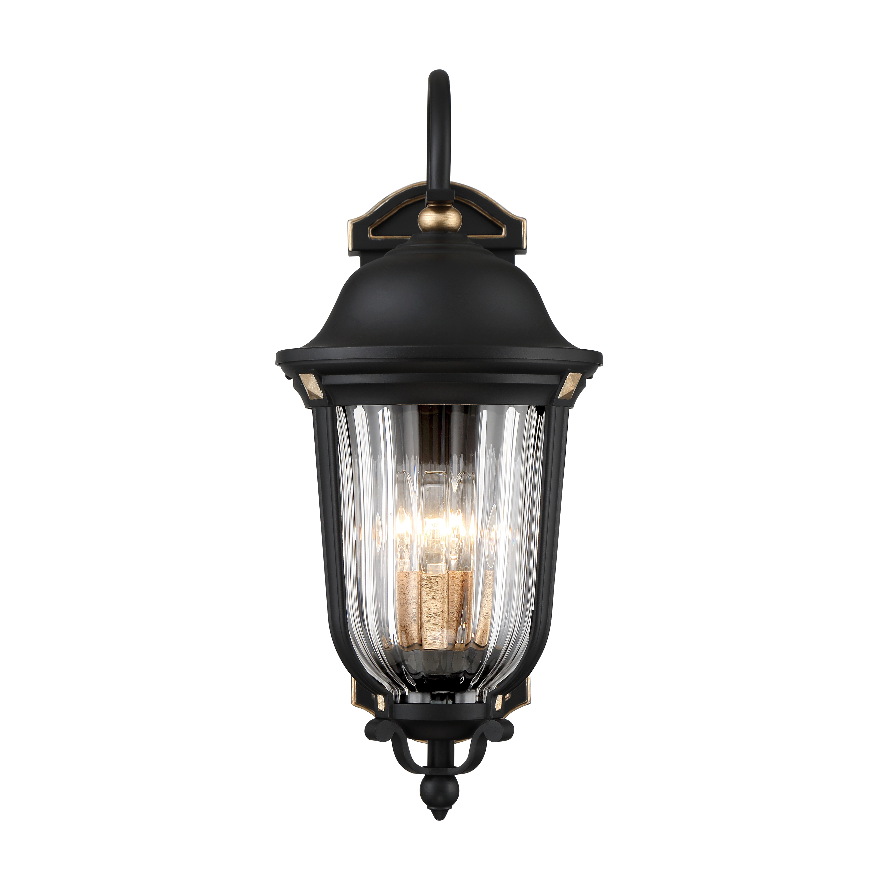 3 Light Wall Mount in Sand Coal and Vermeil Gold with Clear Ribbed Glass - alternate view