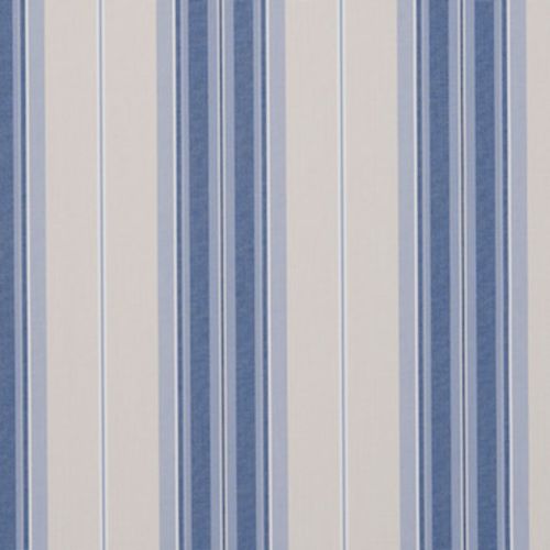 Vertical striped wallpaper (alternating wide muted beige and various-width blue bands) â€” running continuously â€” close-up flat wall view with even lighting and no other visible features.