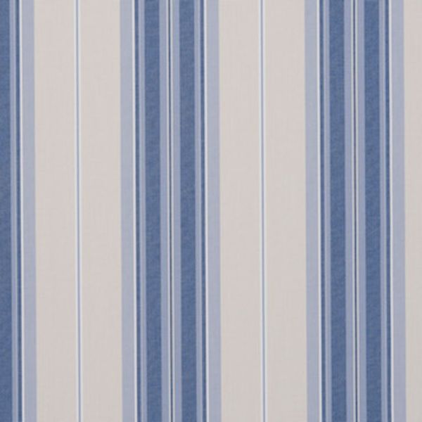 Vertical striped wallpaper (alternating wide muted beige and various-width blue bands) — running continuously — close-up flat wall view with even lighting and no other visible features.