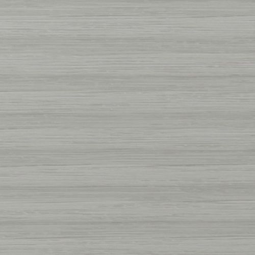 Gray fabric window shade with fine horizontal striations, closed, softly diffusing light in a neutral, softly lit interior close-up.