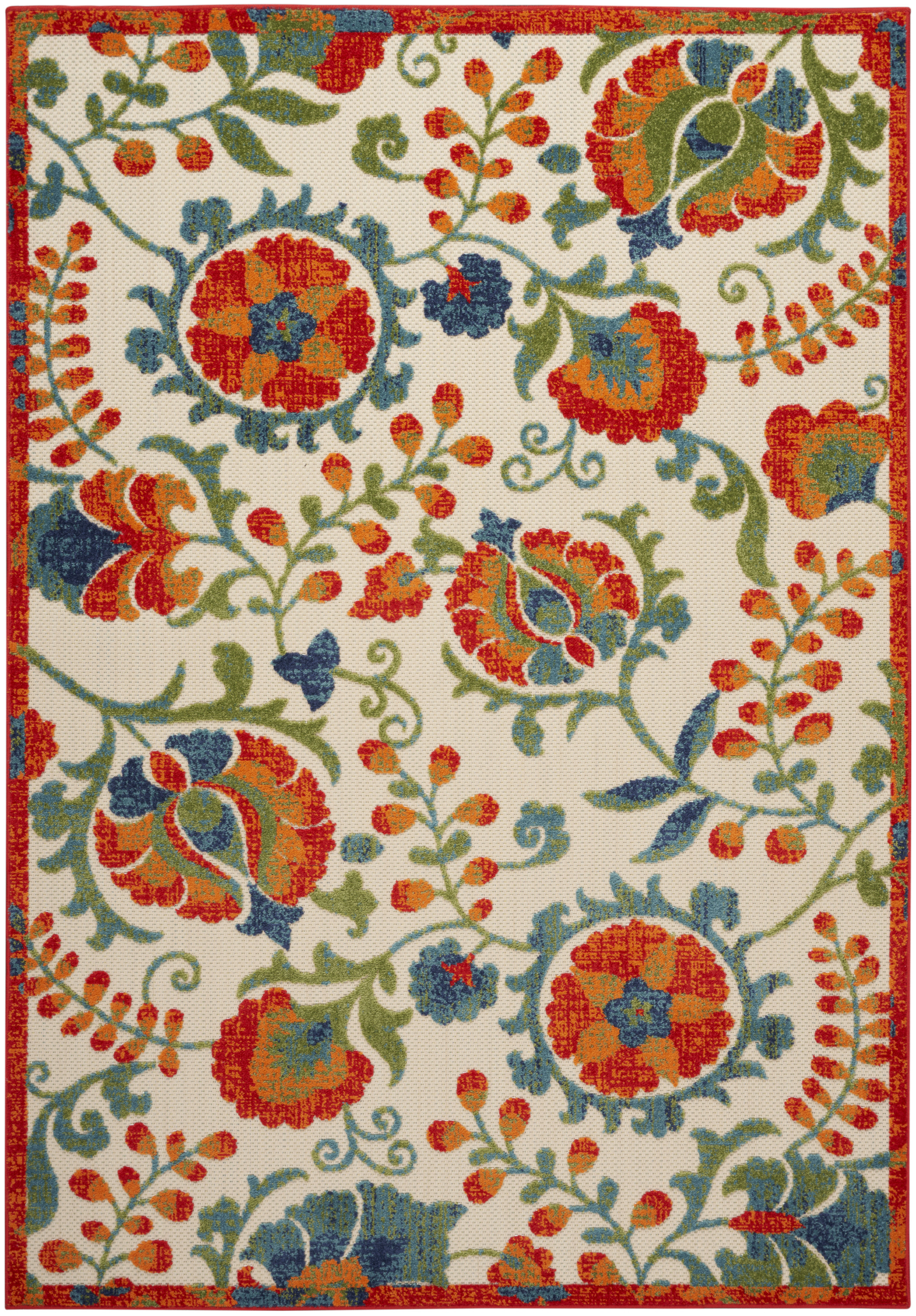 Nourison Aloha 6' x 9' Red Multicolor Farmhouse Rug