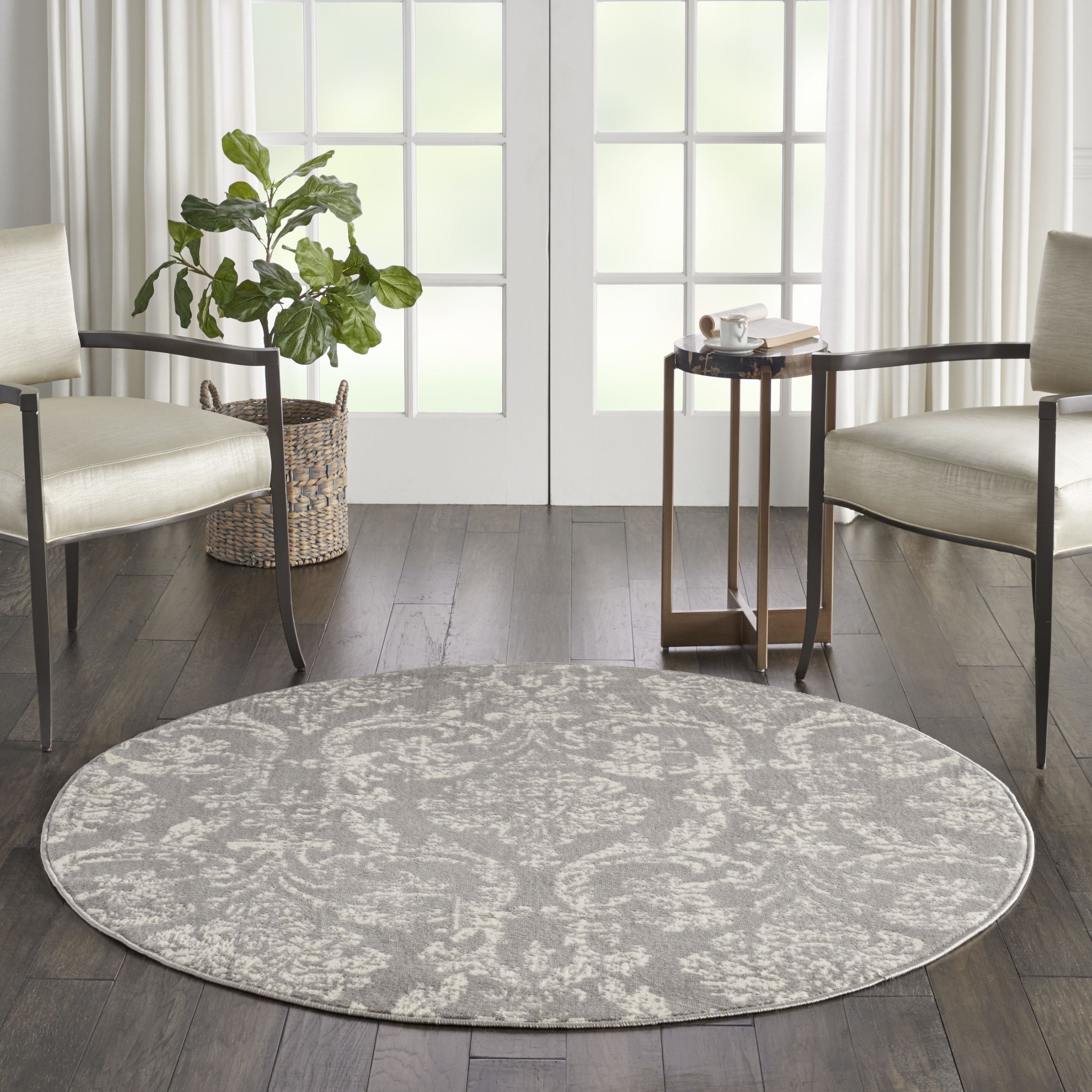 Nourison Jubilant 5'3" x Round Grey Vintage Indoor Rug