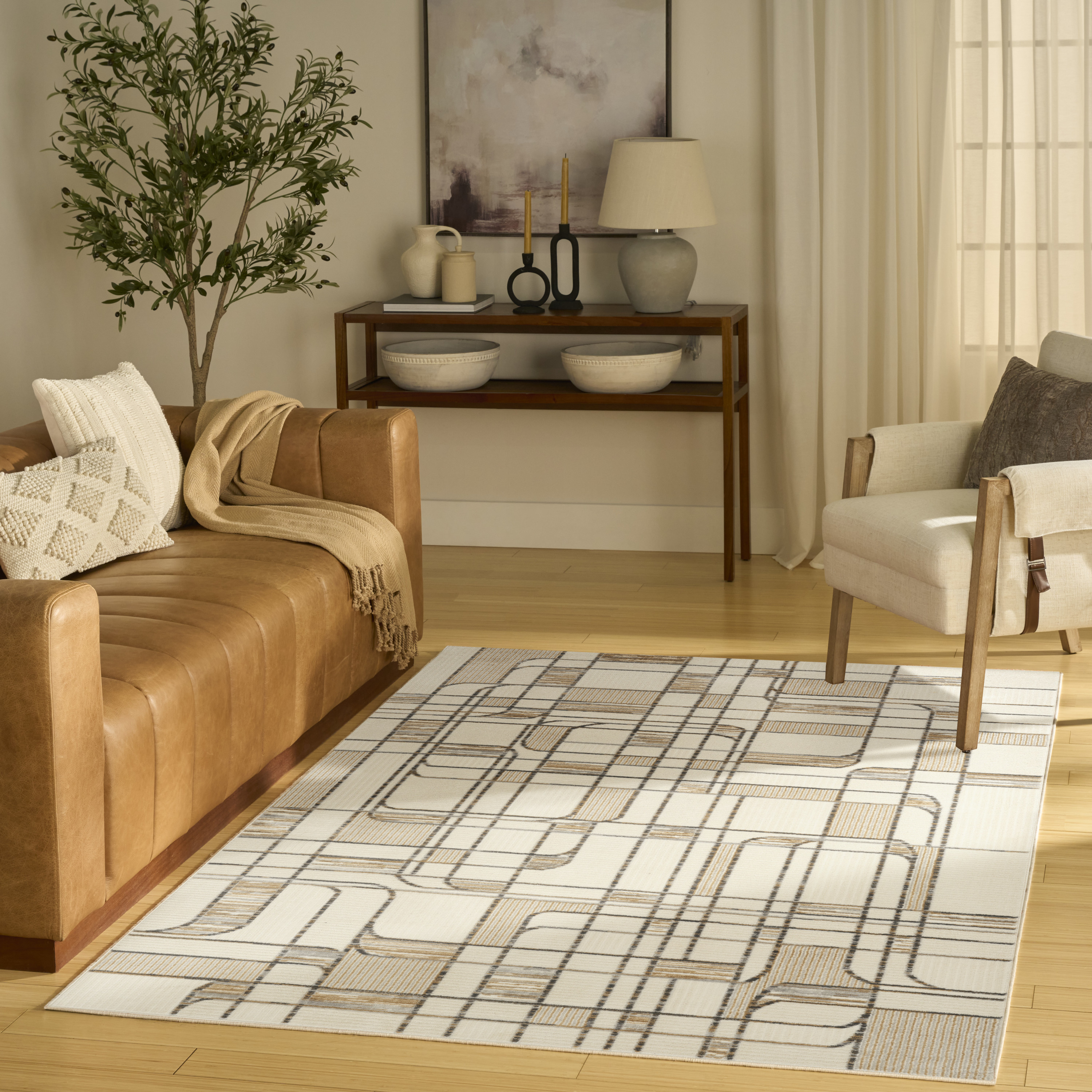 Nourison Nordic 5' x 7' Ivory Multicolor Mid-Century Modern Indoor Rug