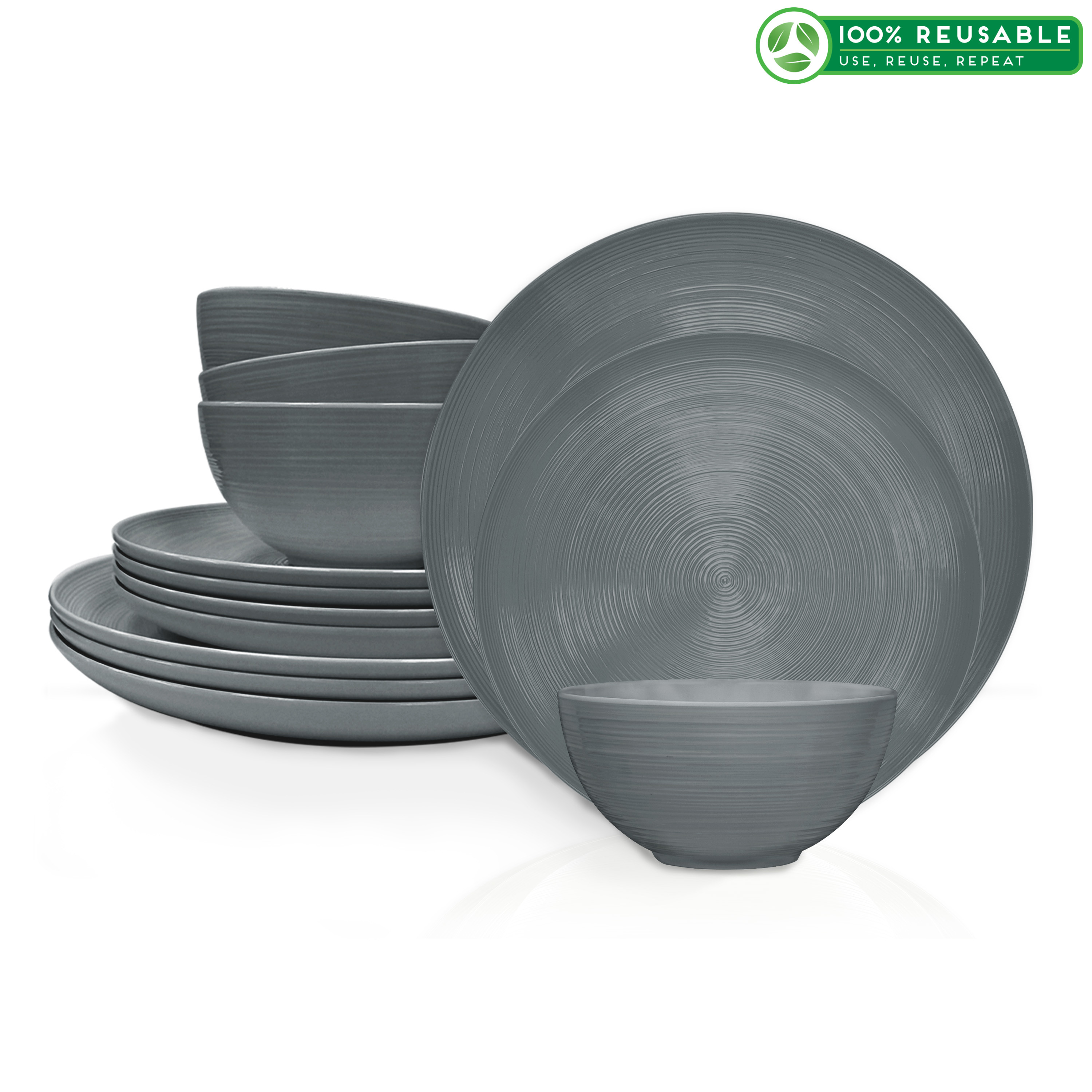 American Conventional Plate & Bowl Sets, Charcoal, 12-piece set slideshow image 1 American Conventional Plate & Bowl Sets, Charcoal, 12-piece set slideshow image 1