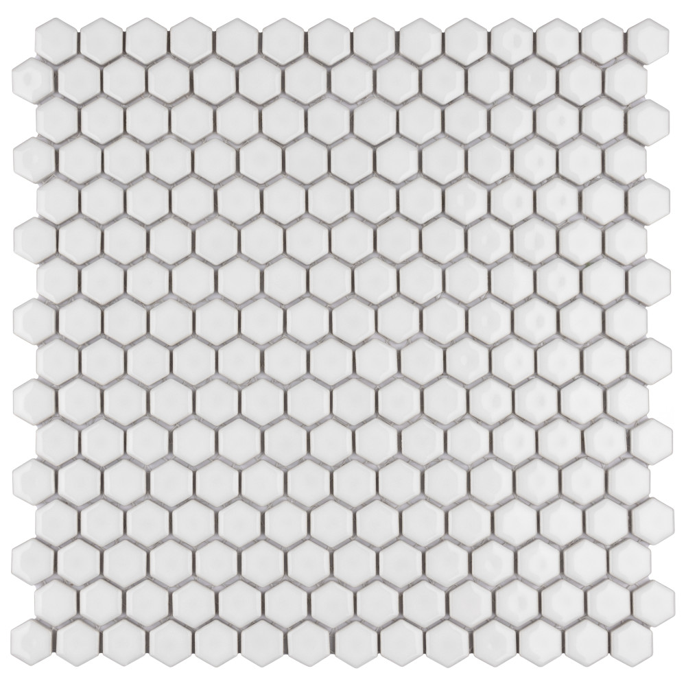 Colmena Hex Glossy White 11.5x11.63 Hexagon Porcelain Floor and Wall Digital Pattern