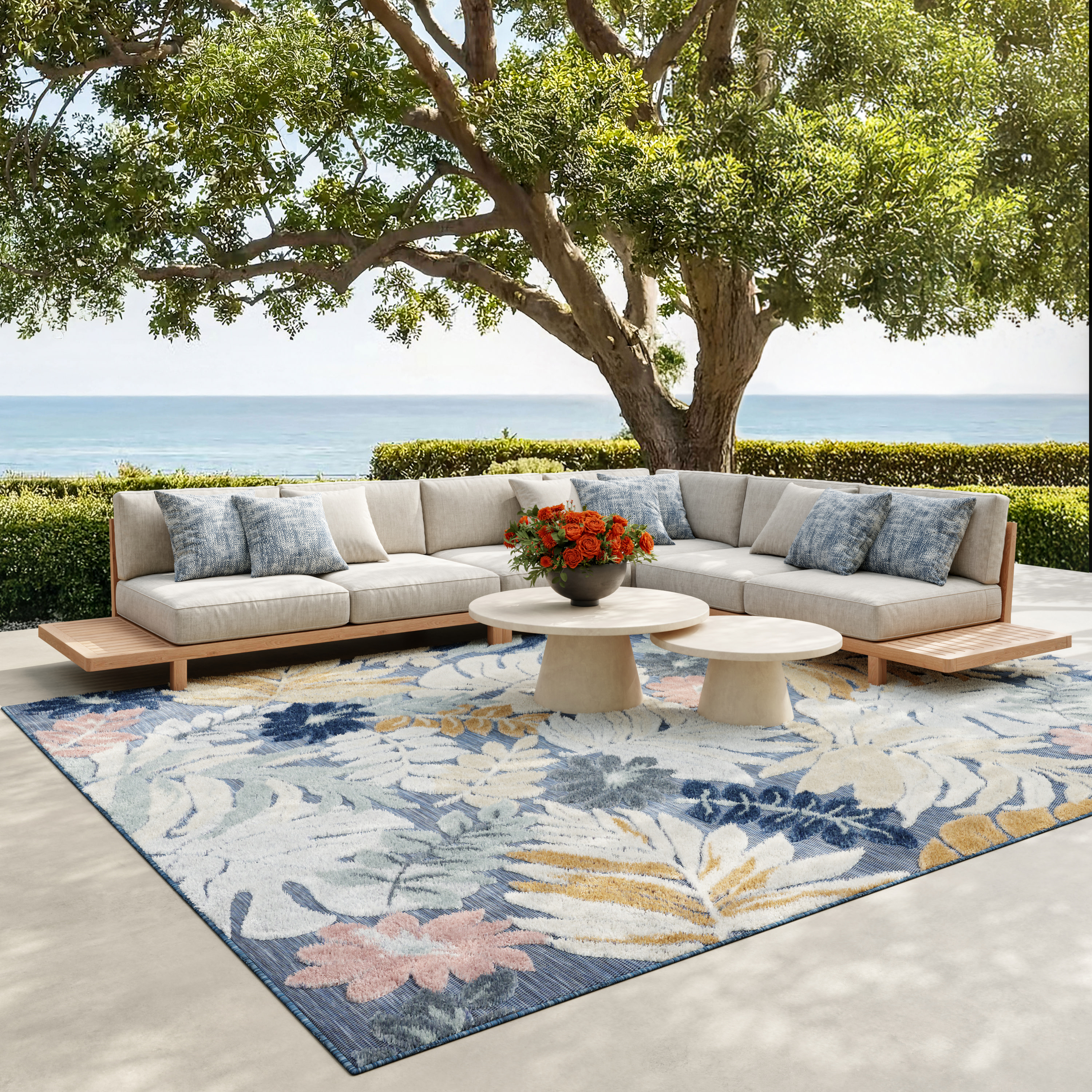 Nourison Suncoast 9' x 12' Denim Multicolor Tropical Rug