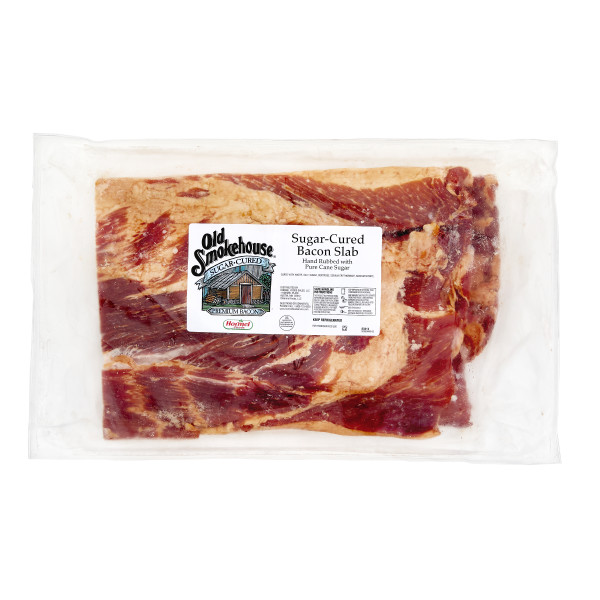 OLD SMOKEHOUSE(r) Bacon, Sugar Cured, 1/2 Slab, 4pc . C1CB - Front Center Inner Pack (Hi Res)