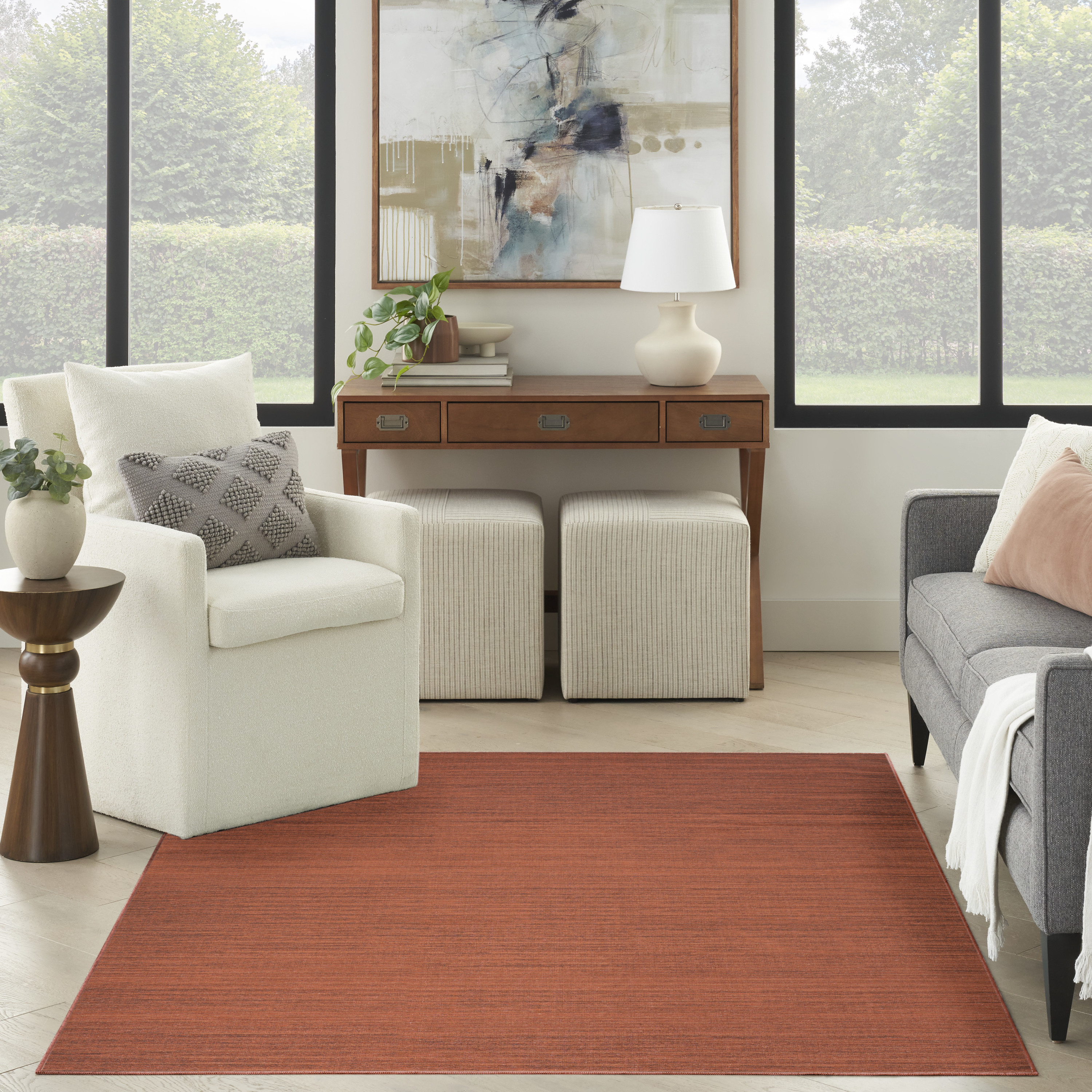 Nourison Washable Essentials 5'3" x 7'3" Brick Modern Indoor Rug