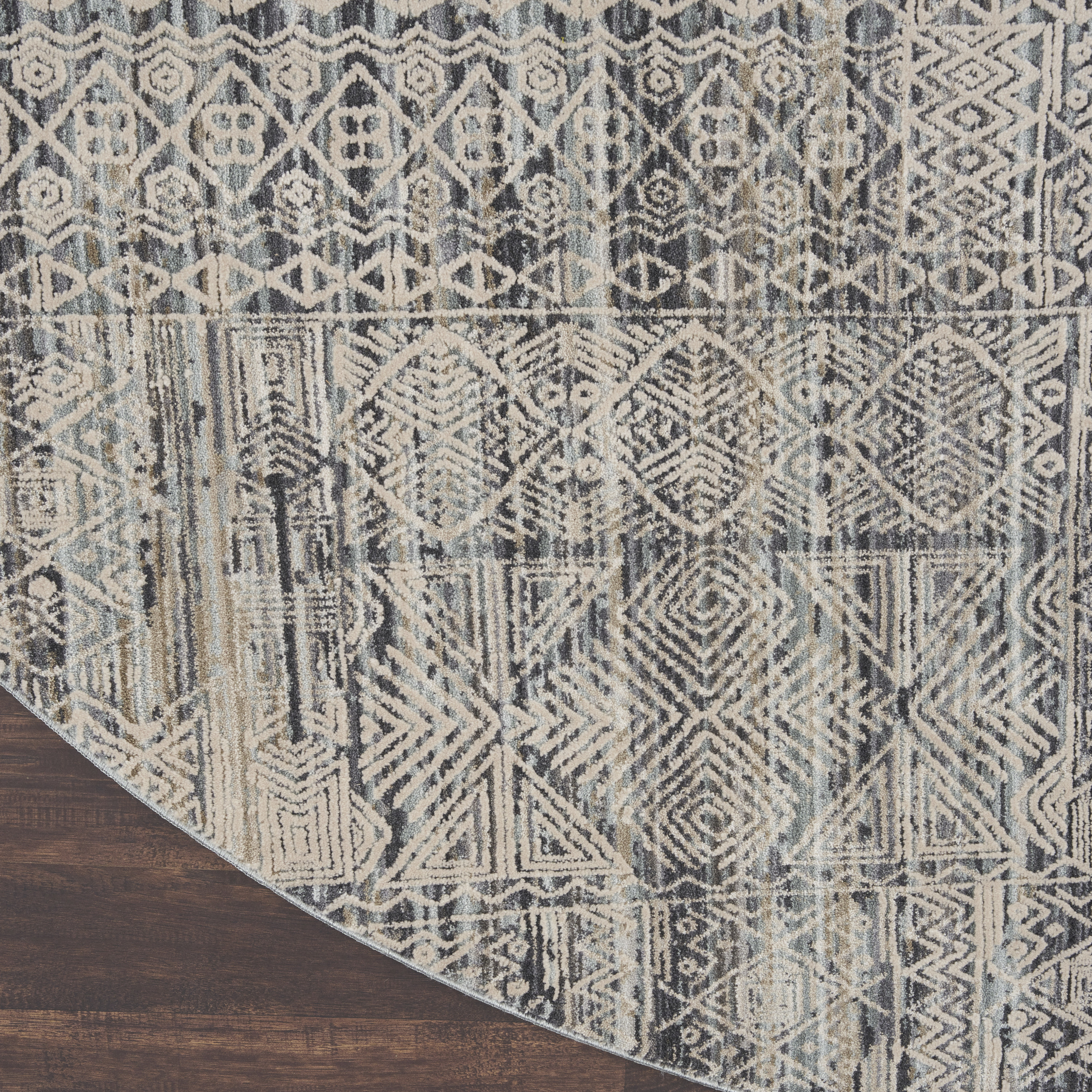Nourison Lynx 7’10” x Round Ivory Blue Vintage Indoor Rug