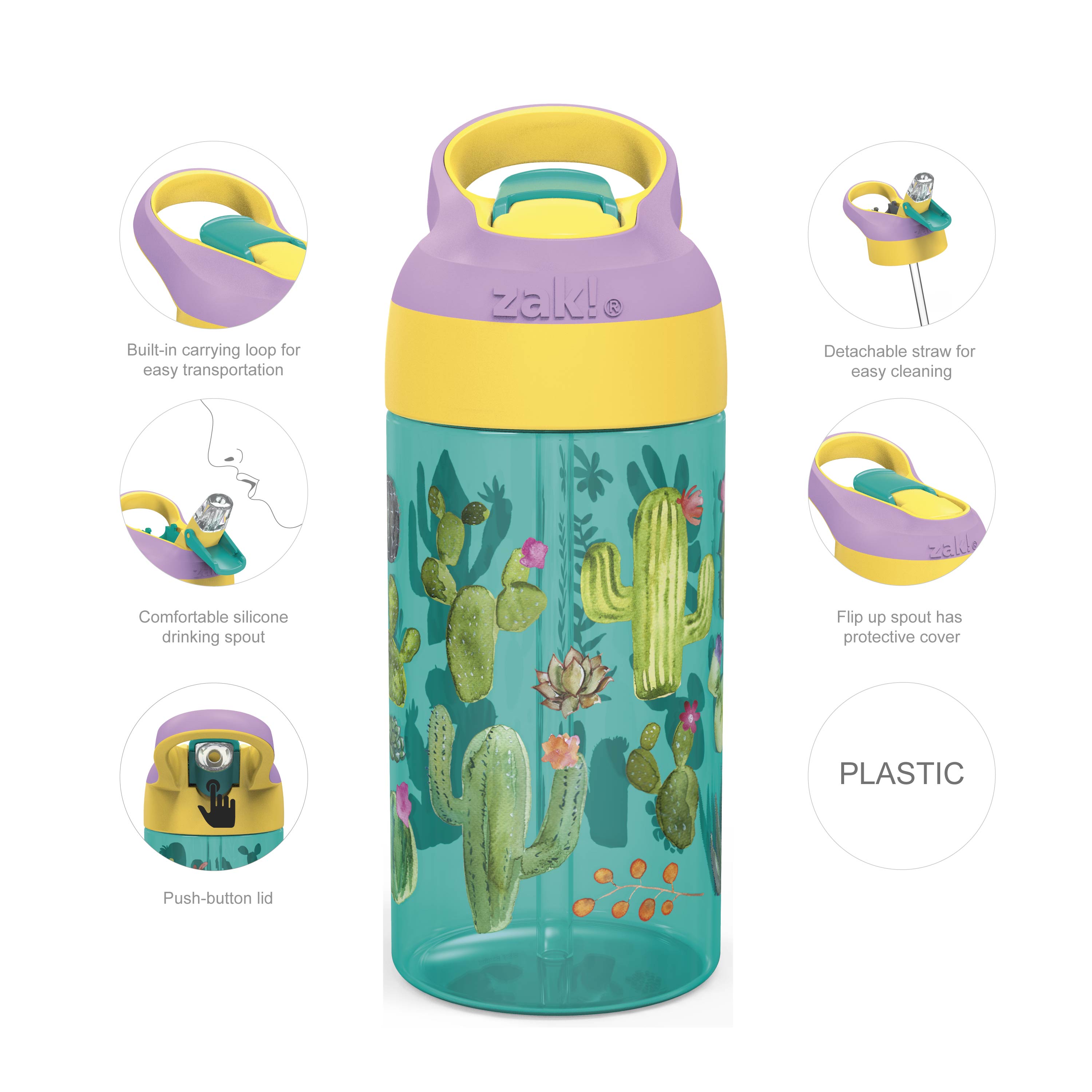 Zak Hydration 16 ounce Water Bottle, Cactus, Flamingos and Pineapples, 2-piece set slideshow image 6
