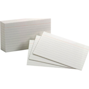 White Commercial Index Cards, 3" x 5", Ruled, 100 Per Pack, 10 Packs