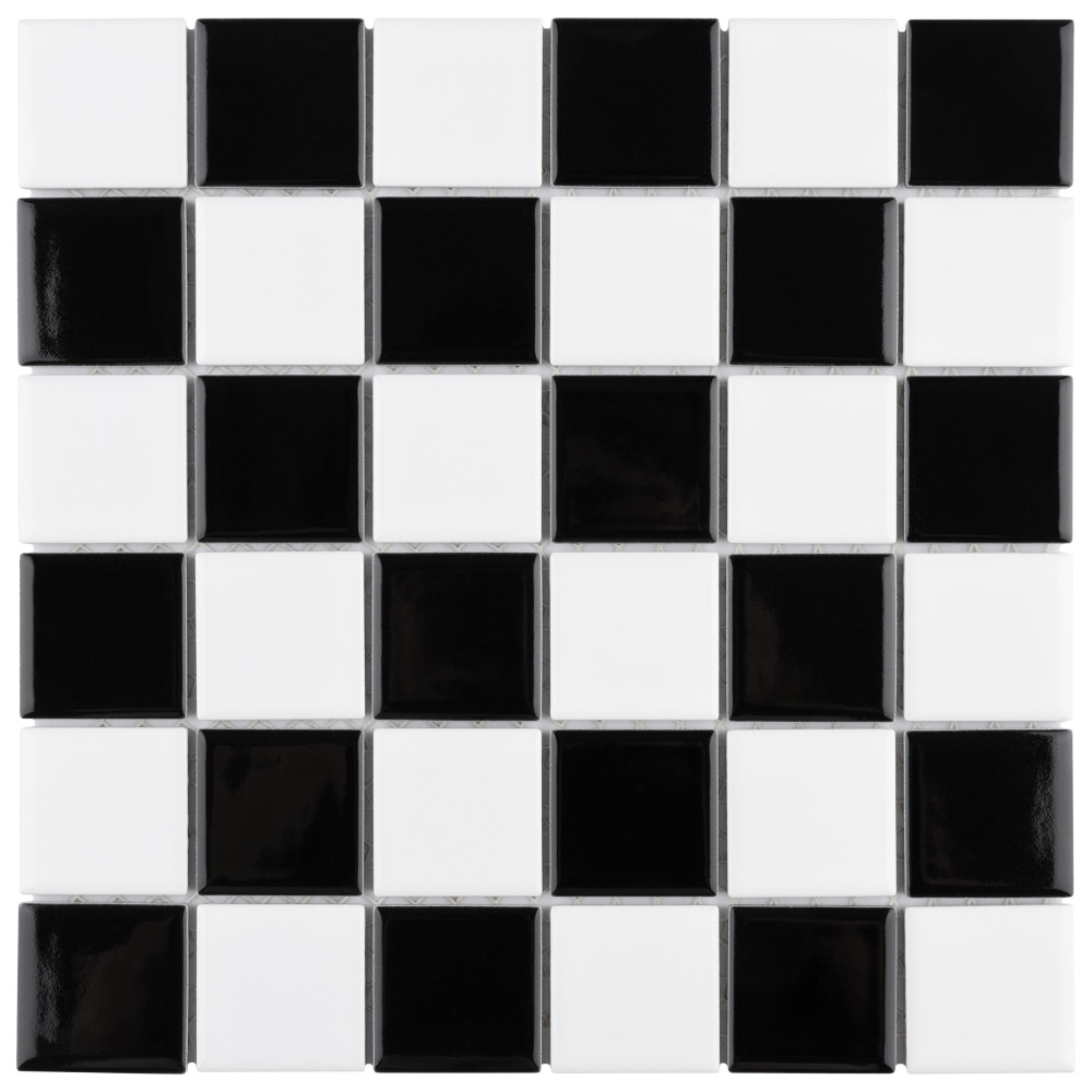 Metro Quad Checkerboard Glossy Black and White 11-3/4 in. x 11-3/4 in. Porcelain Mosaic Tile