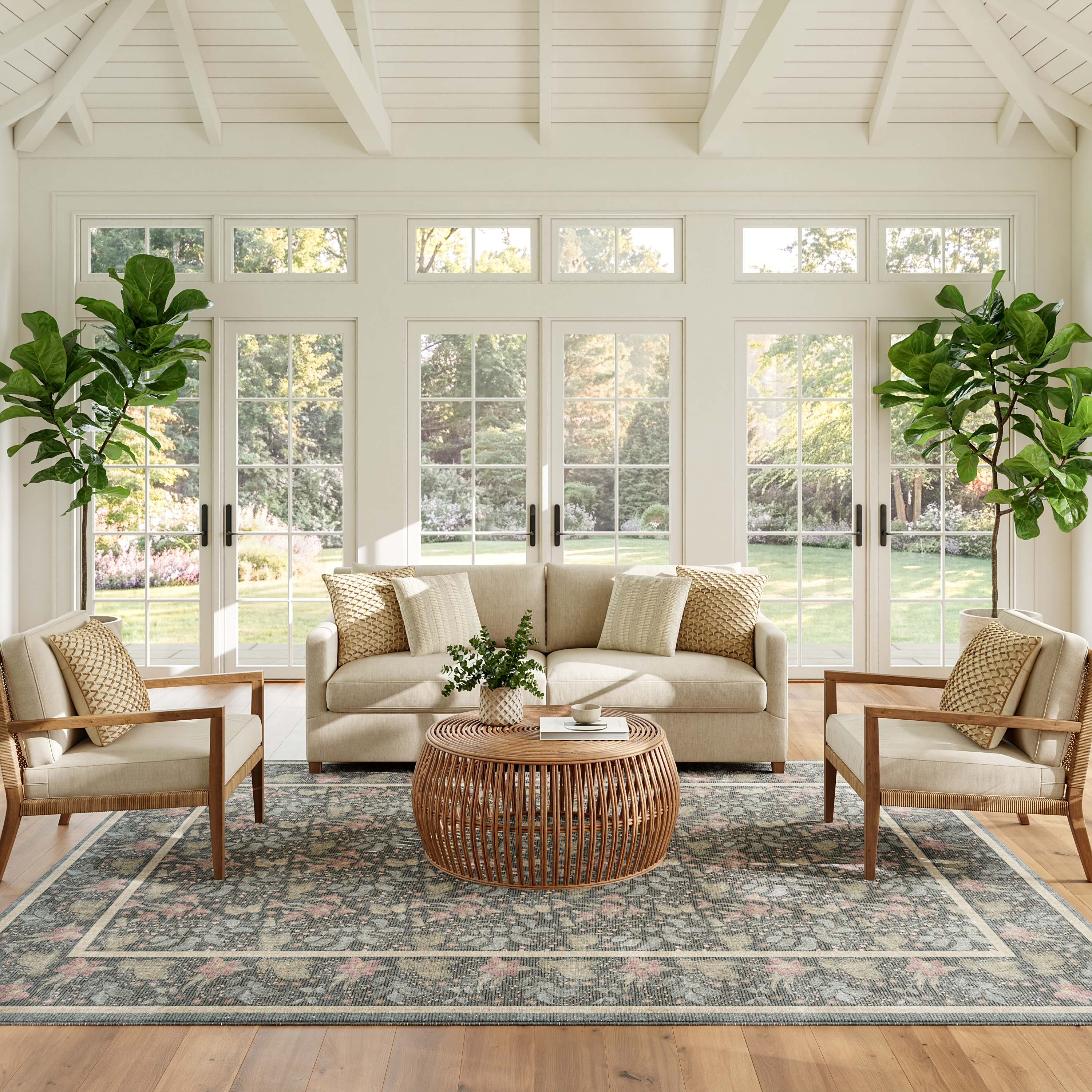 Nourison Botanical Washables 5' x 7' Charcoal Multicolor Farmhouse Indoor Rug