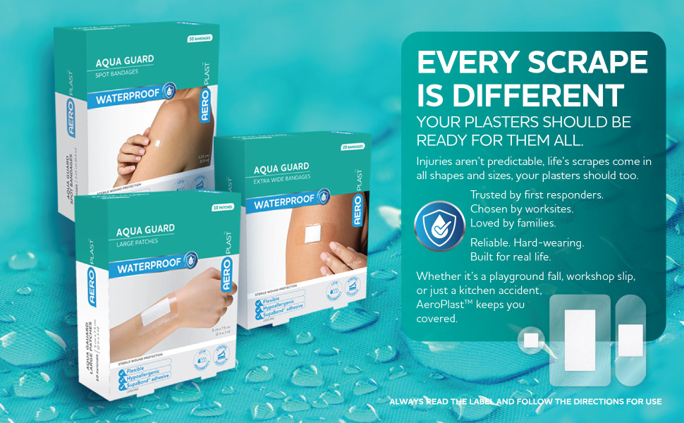 Every Scrape Is Different
Your Plasters Should Be Ready for Them All.
Injuries aren’t predictable, life’s scrapes come in all shapes and sizes, your plasters should too.
Trusted by first responders. Chosen by worksites. Loved by families.
Reliable. Hard-wearing. Built for real life.
Whether it’s a playground fall, workshop slip, or just a kitchen accident, AeroPlast™ keeps you covered.
ALWAYS READ THE LABEL AND FOLLOW THE DIRECTIONS FOR USE