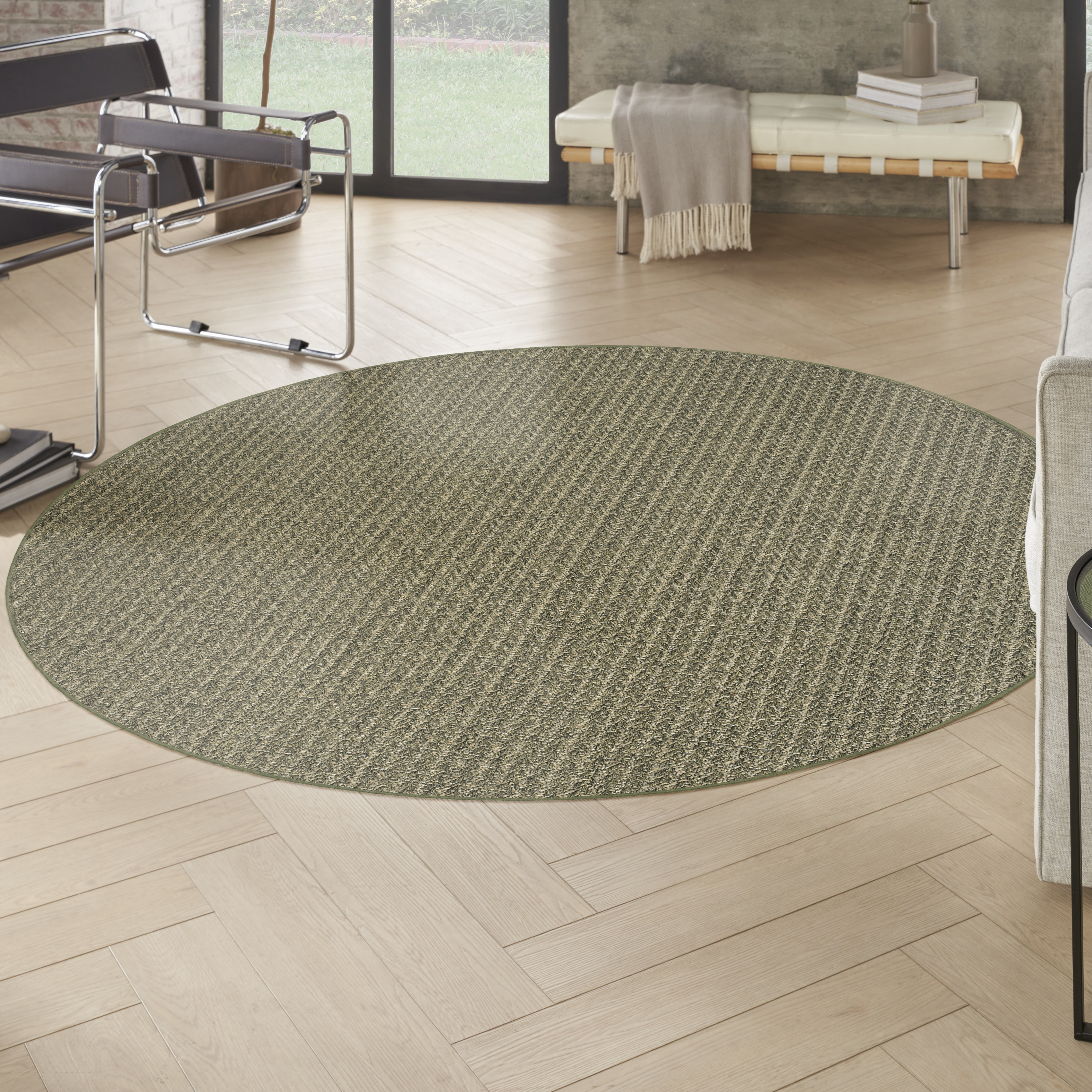 Nourison Tulum 8' x Round Olive Outdoor Rug