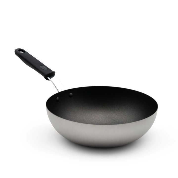 11-inch carbon steel induction stir-fry pan with SteelCoat x3™ nonstick coating and silicone handle