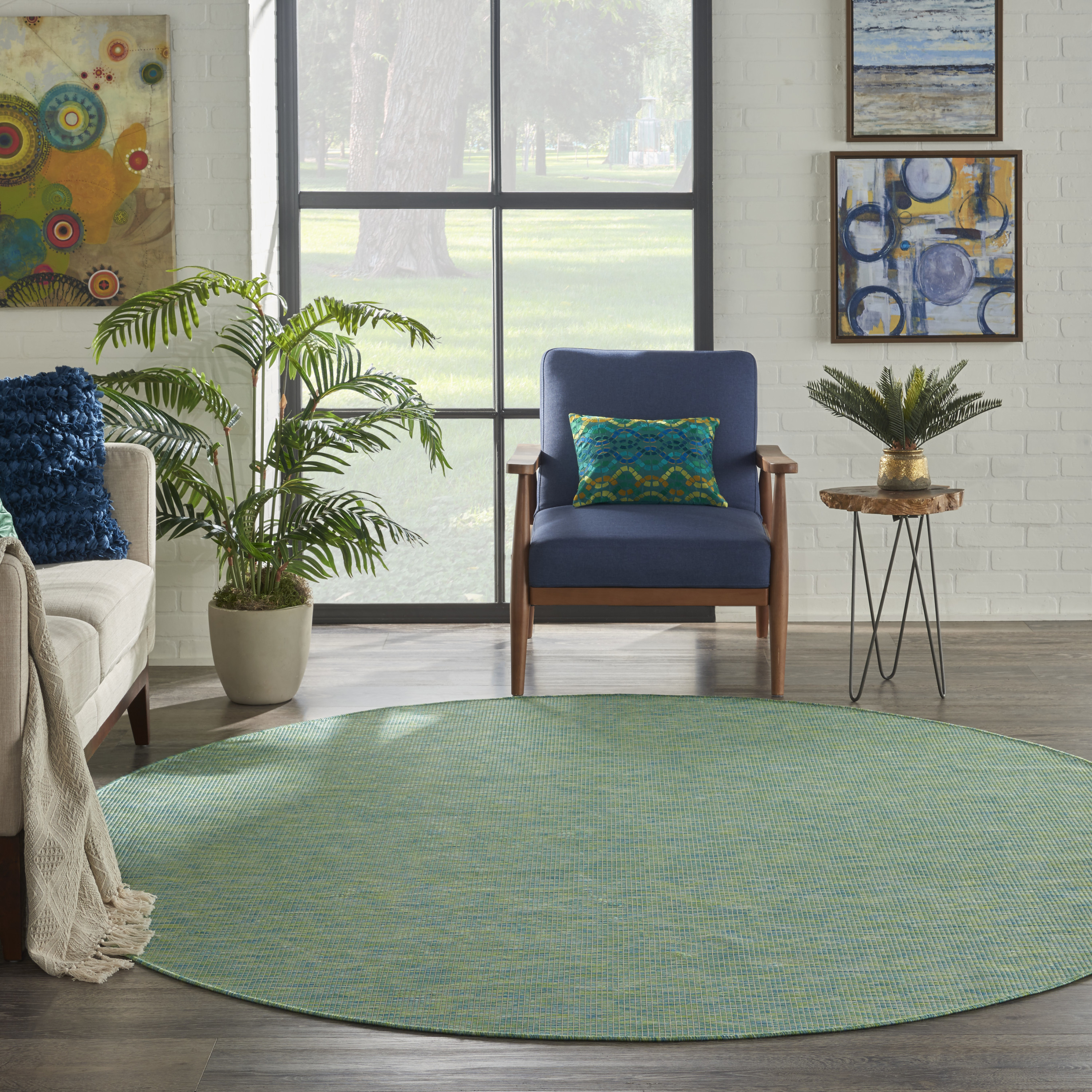 Nourison Positano 8' x Round Blue Green Modern Rug