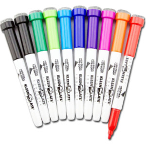 Dry Erase Student Markers with Erasers, Fine Point, Assorted Colors, Pack of 10