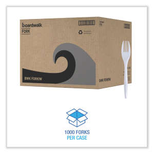 Boardwalk, Mediumweight Wrapped Polypropylene Cutlery, Fork, White