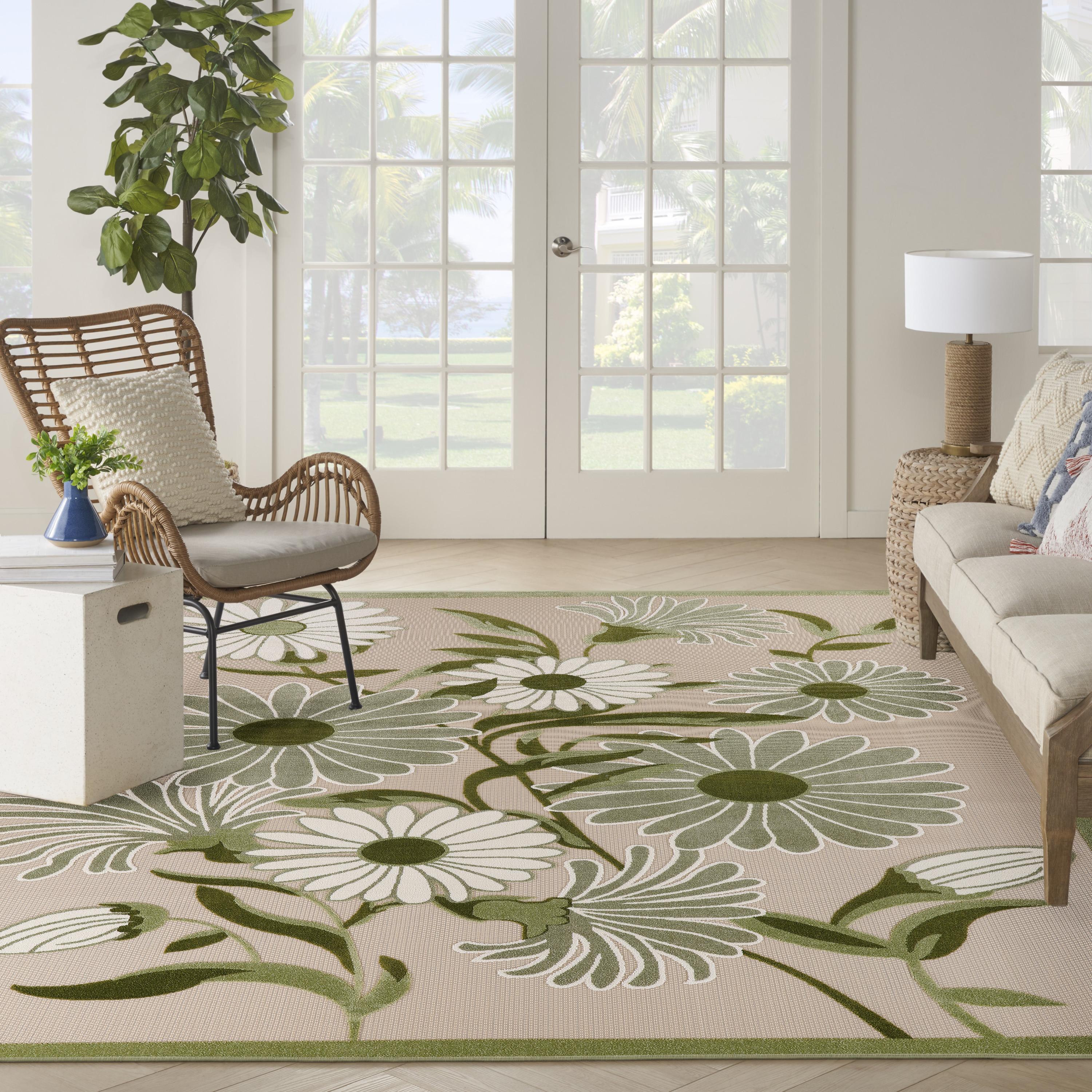 Nourison Aloha 7'10" x 10'6" Ivory Green Outdoor Rug
