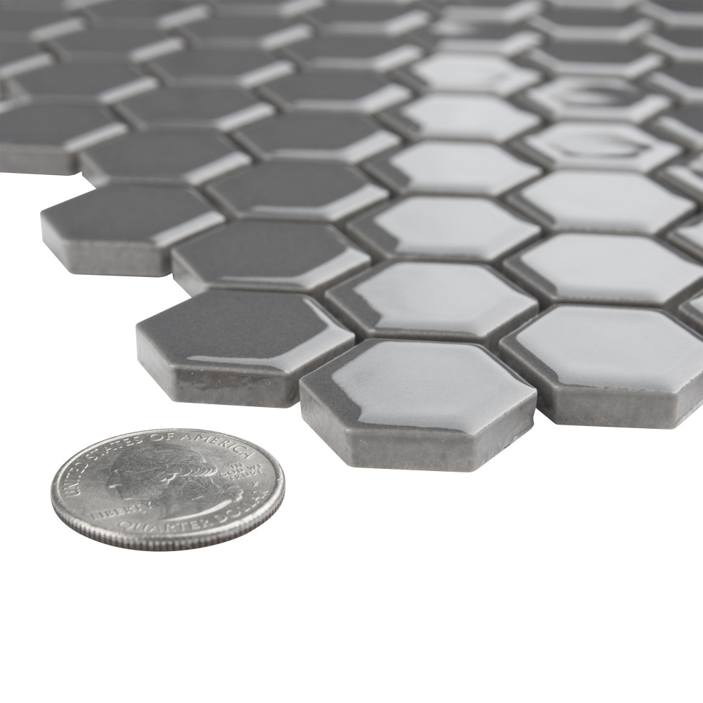 Metro 1″ Hex Glossy Grey 10-1/4 in. x 11-7/8 in. Porcelain Mosaic Tile