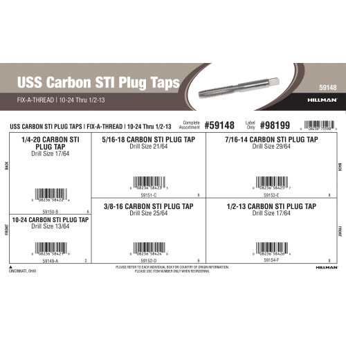 Fix-A-Thread USS Carbon STI Plug Taps Assortment (#10-24 thru 1/2
