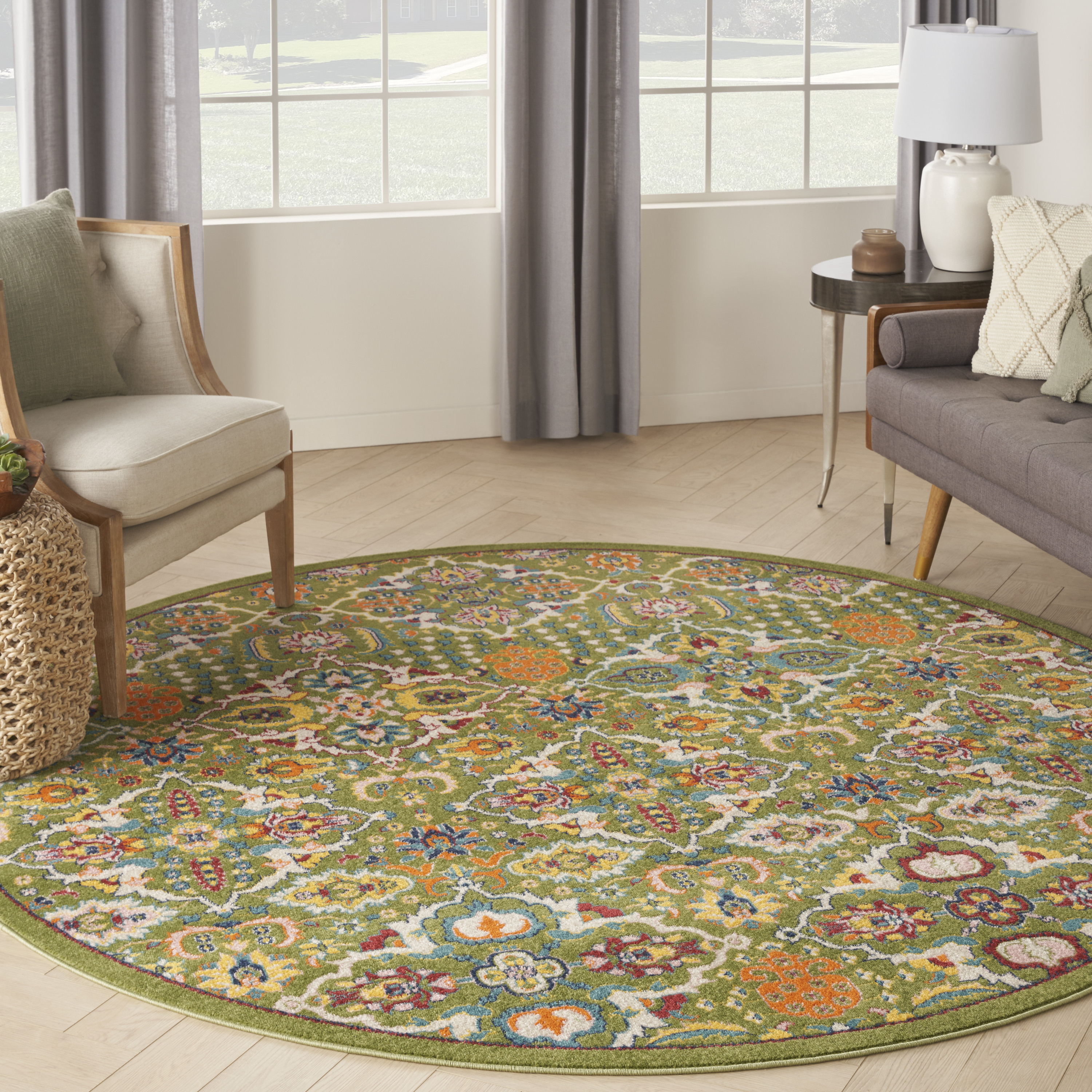 Nourison Allur 7’10” x Round Sage Ivory Bohemian Indoor Rug