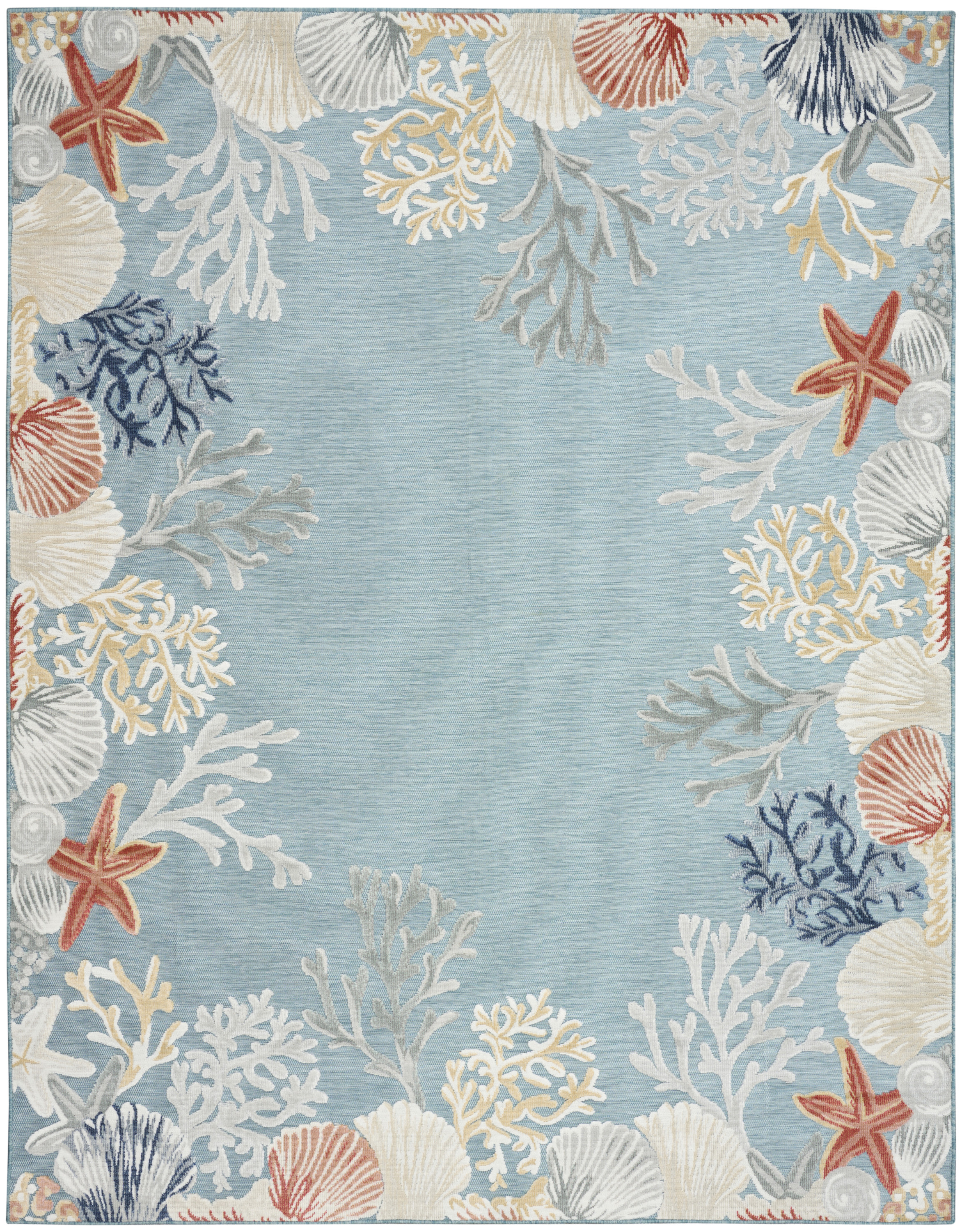 Nourison Suncoast 7'10" x 9'10" Teal Multicolor Coastal, Nautical & Beach Rug