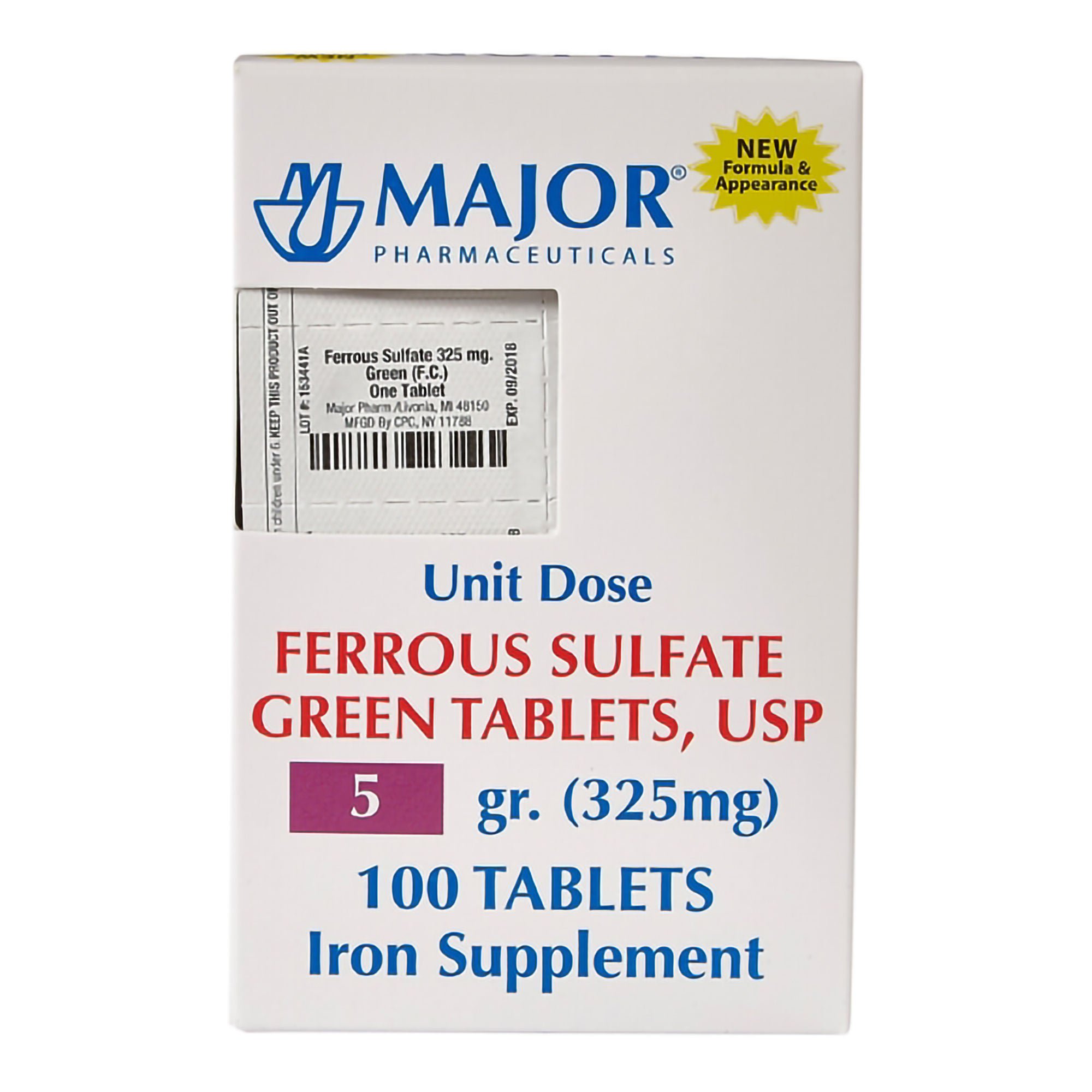 Major Pharmaceuticals FERROUS SULFATE, TAB 325MG UD (100/BX)
