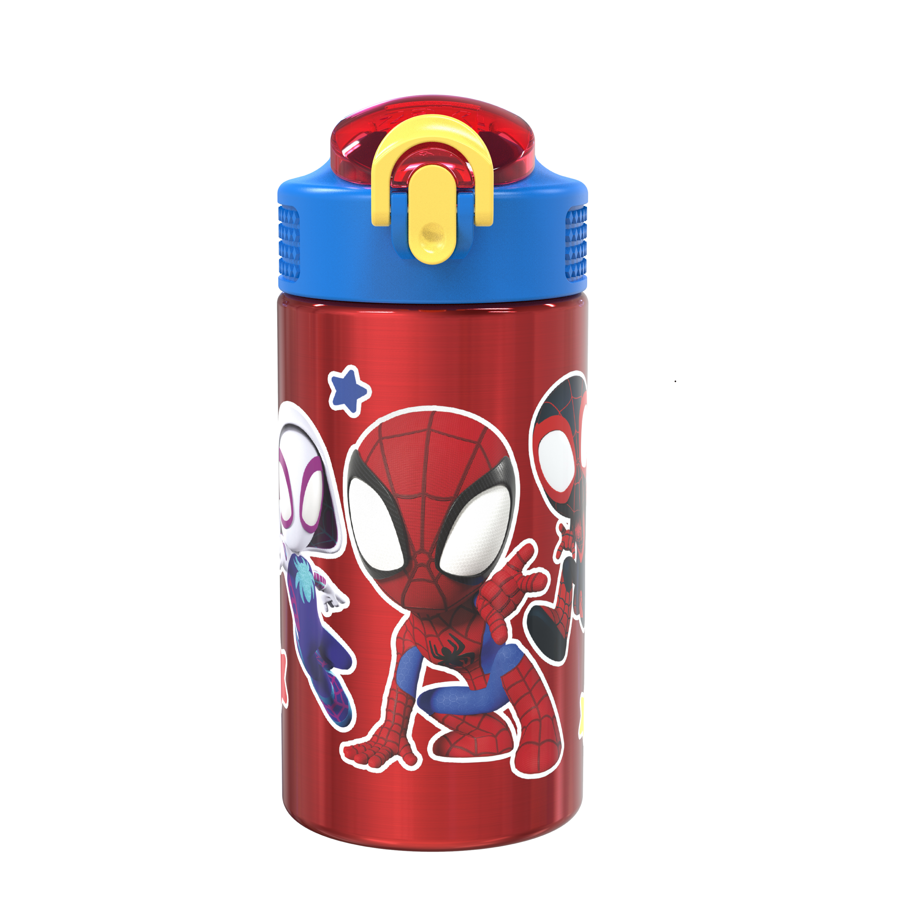 Spider-Man and His Amazing Friends 15.5 ounce Stainless Steel Water Bottle with Carrying Loop and Screw-on Lid, Spider-Friends slideshow image 1