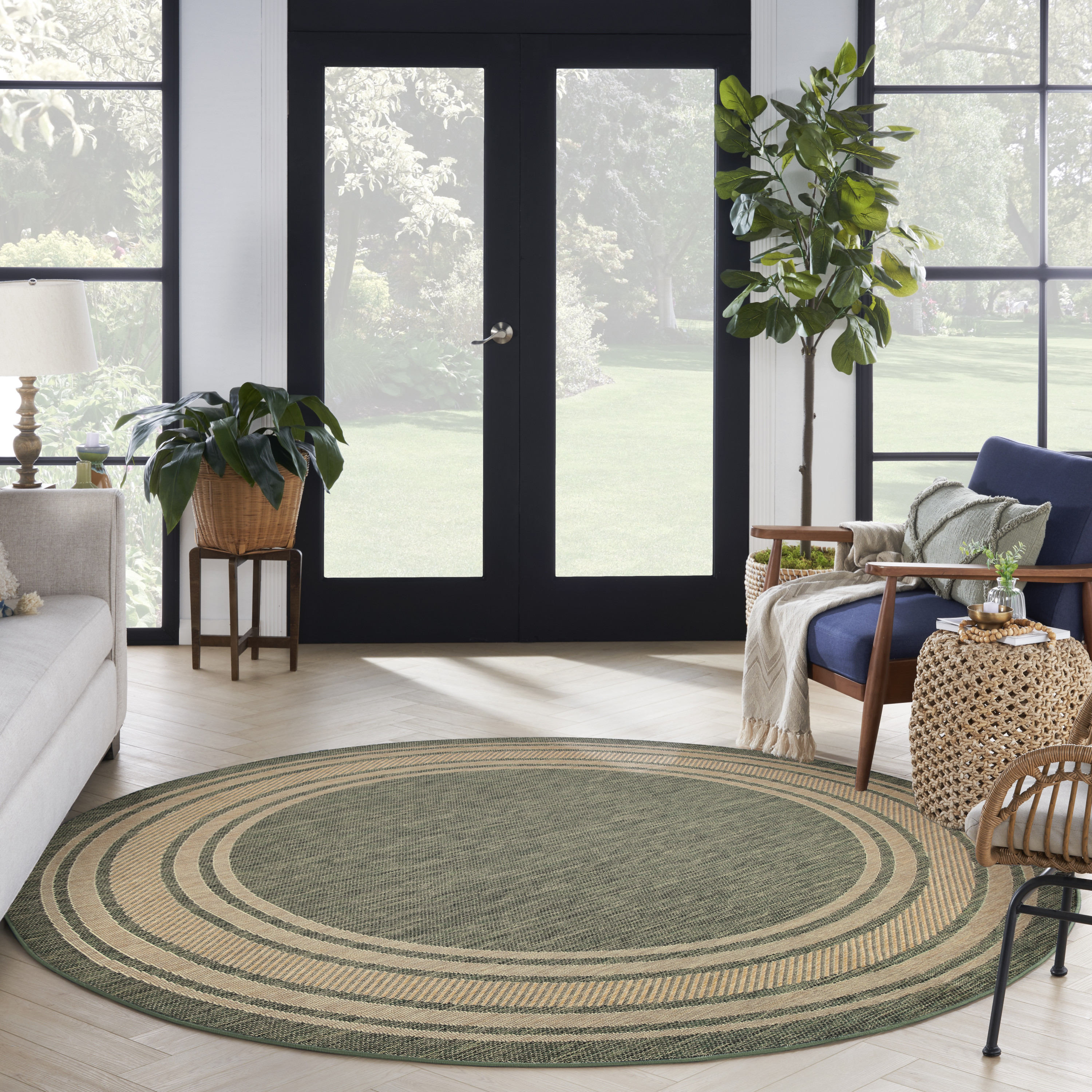 Nourison Horizon Indoor/Outdoor 8' x Round Green Modern Rug