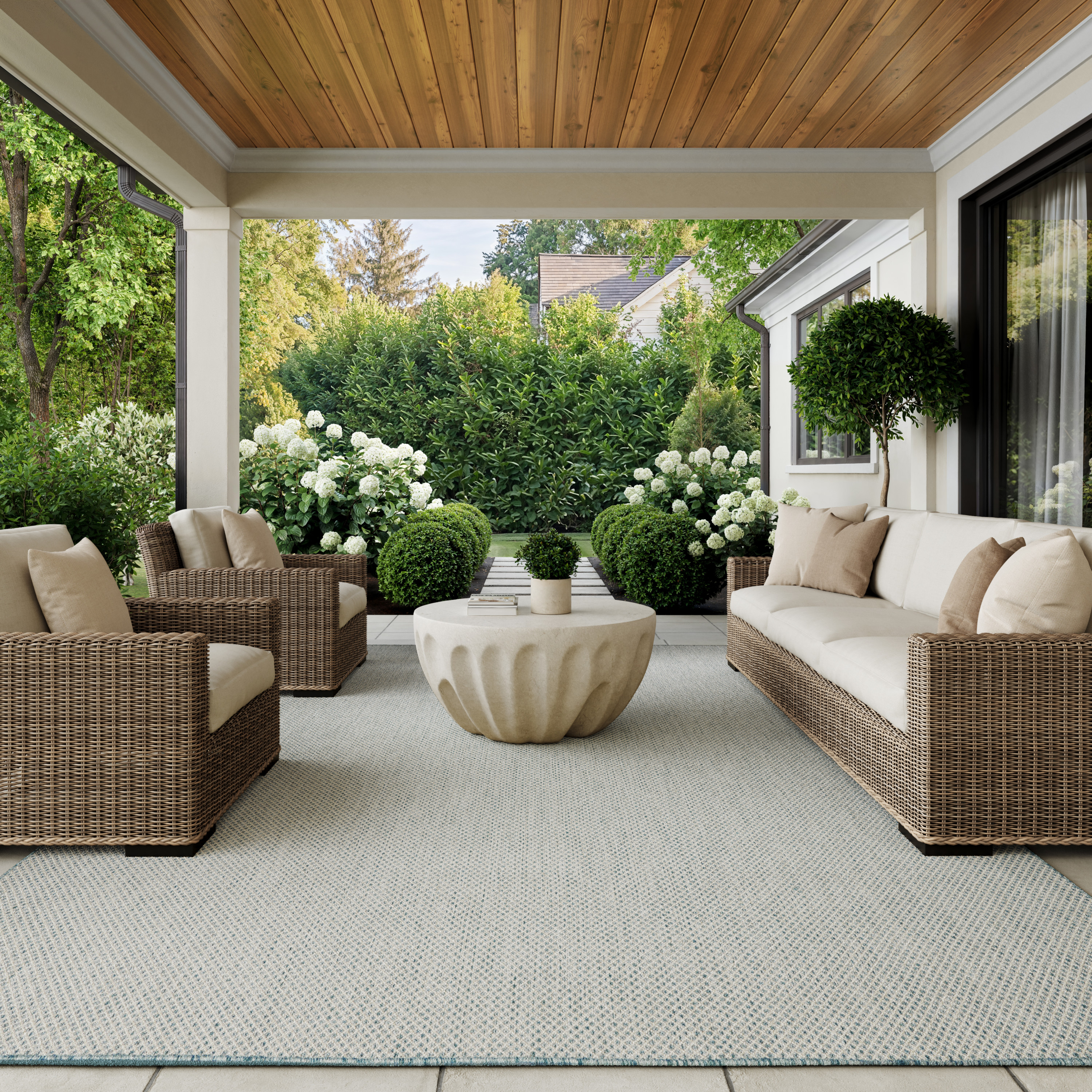 Nourison Courtyard 9' x 12' Ivory Aqua Modern Rug