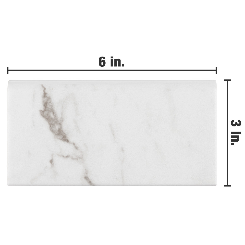 Classico Carrara Matte Bullnose 3 in. x 6 in. Ceramic Wall Trim ...