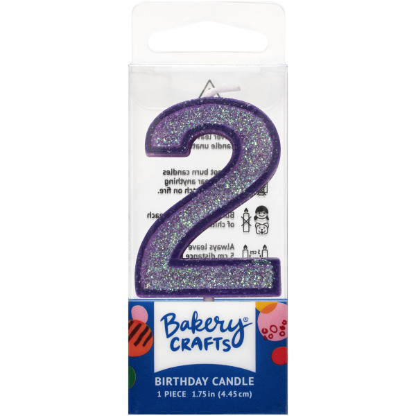 2 Mini Purple Glitter Numeral Candles