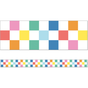 We Stick Together Checkered Rainbow Straight Bulletin Board Borders, 36 Feet