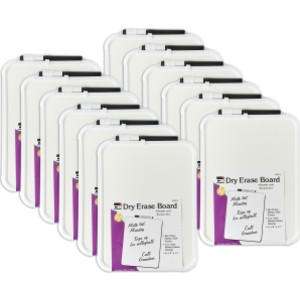 Dry Erase Boards, Framed with Markers & Eraser, White, Pack of 12