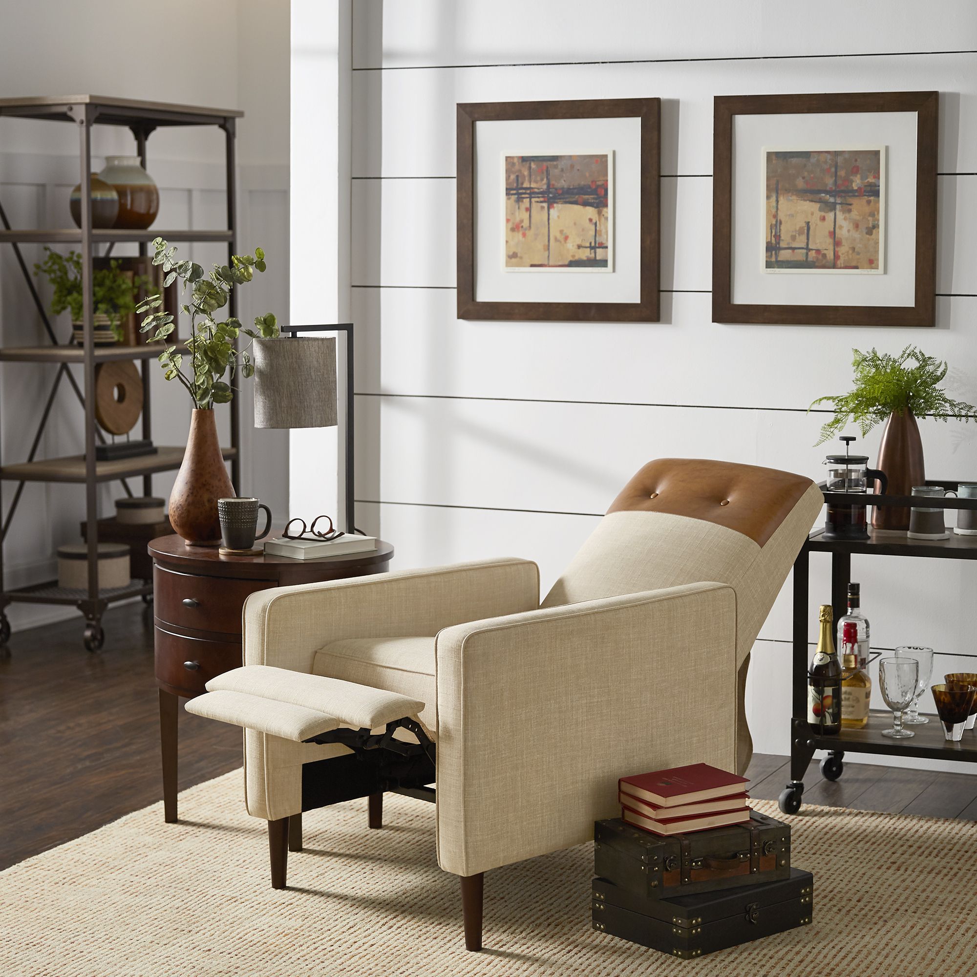 Caramel and Beige Push-Back Recliner