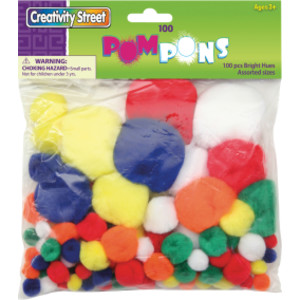 Pom Pons, Bright Hues, Assorted Sizes, 100 Pieces