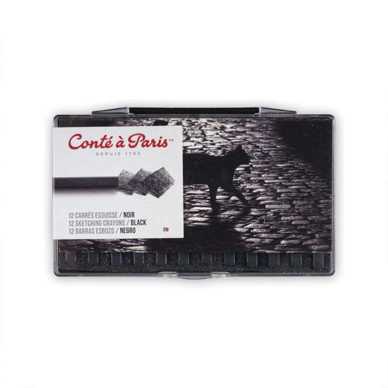 Carrés Esquisse Sketching Pastel Crayons, Black 2B, Set of 12