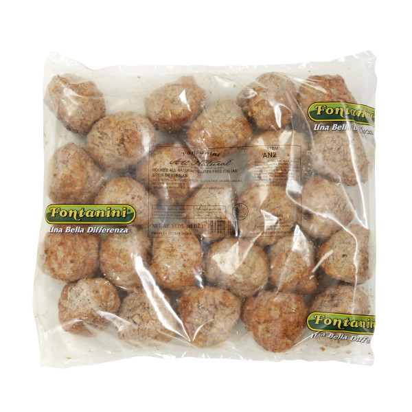 FONTANINI(r) Meatball, All Natural, Gluten Free, Cooked, 2 oz, 5/3 lb . C1CB - Front Center Inner Pack (Hi Res)