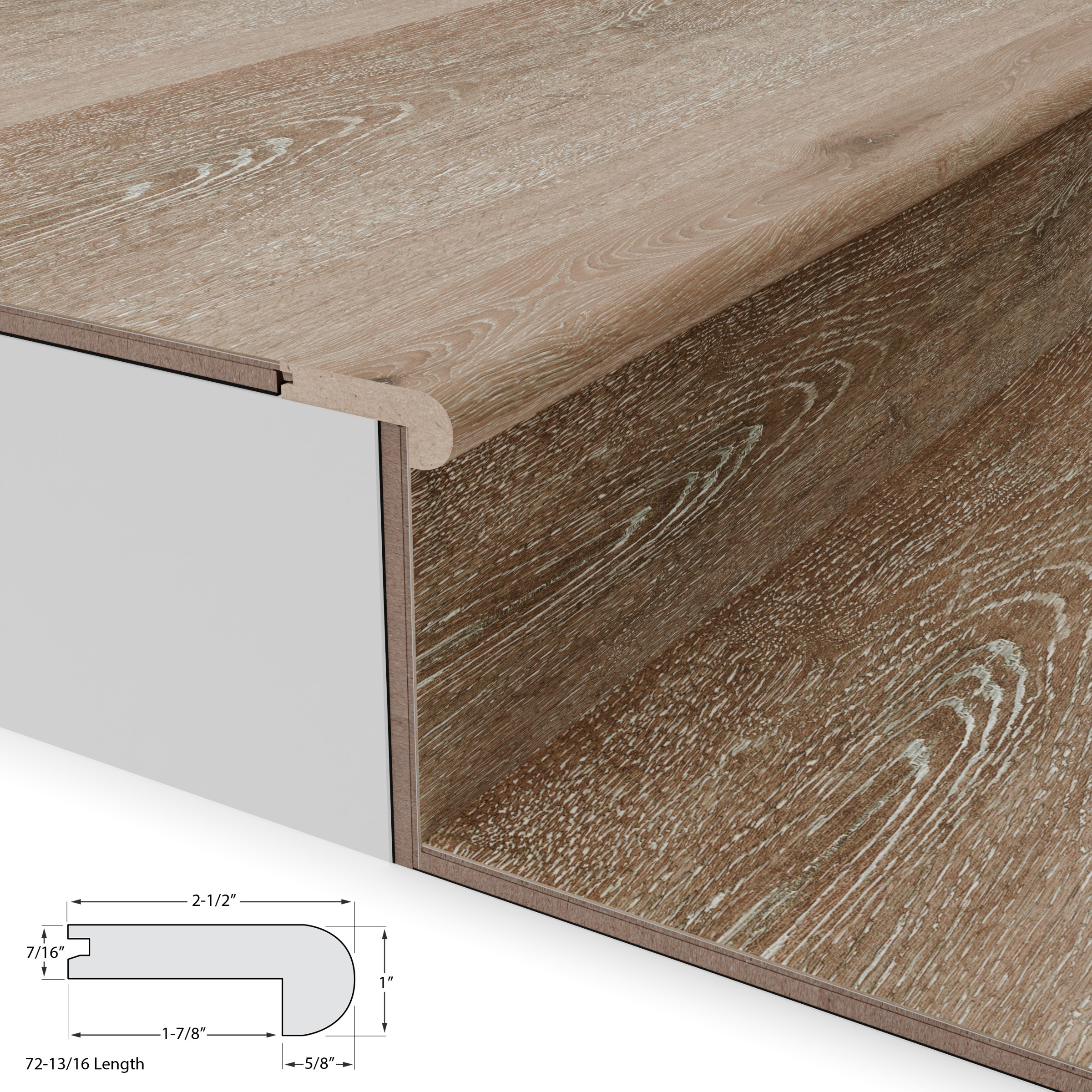 Aged Hickory Stair Nosing Flush 12mm view 3