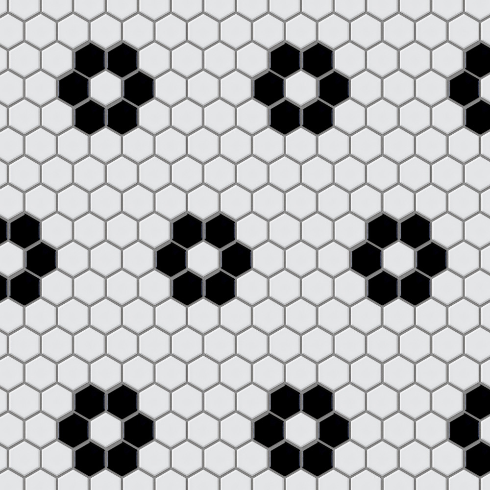 Metro 1″ Hex Glossy White w/Flower 10-1/4 in. x 11-7/8 in. Porcelain Mosaic Tile