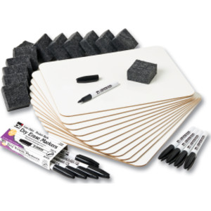 Magnetic Dry Erase Classpack, Plain/Plain 2-Sided Boards, Markers & Erasers, Pack of 12