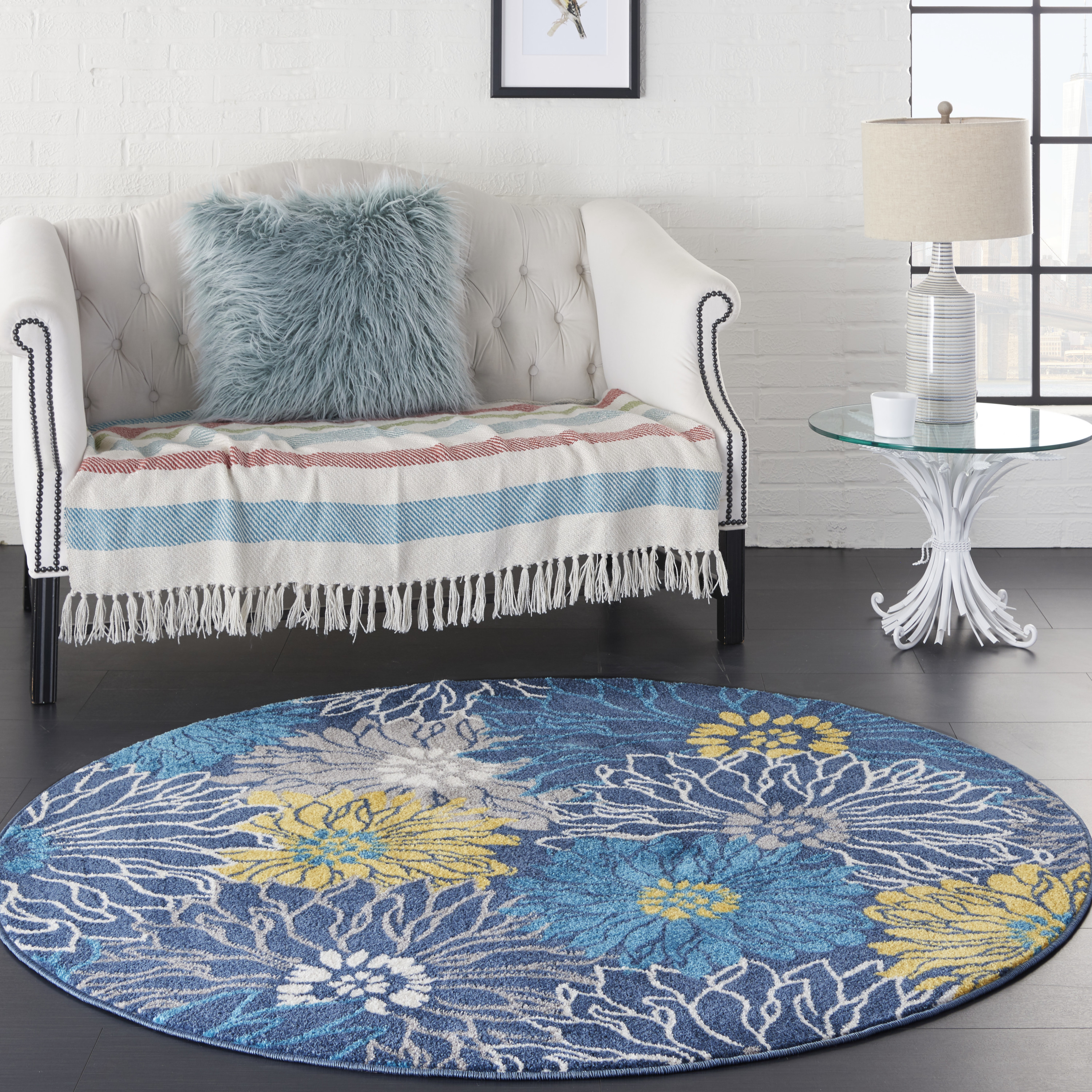Nourison Passion 5' x Round Blue Contemporary Indoor Rug