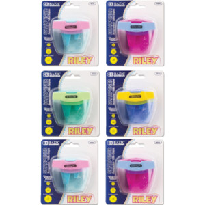 Riley Triple-Hole Pencil Sharpeners with Receptacle, Assorted Colors, 6-Pack