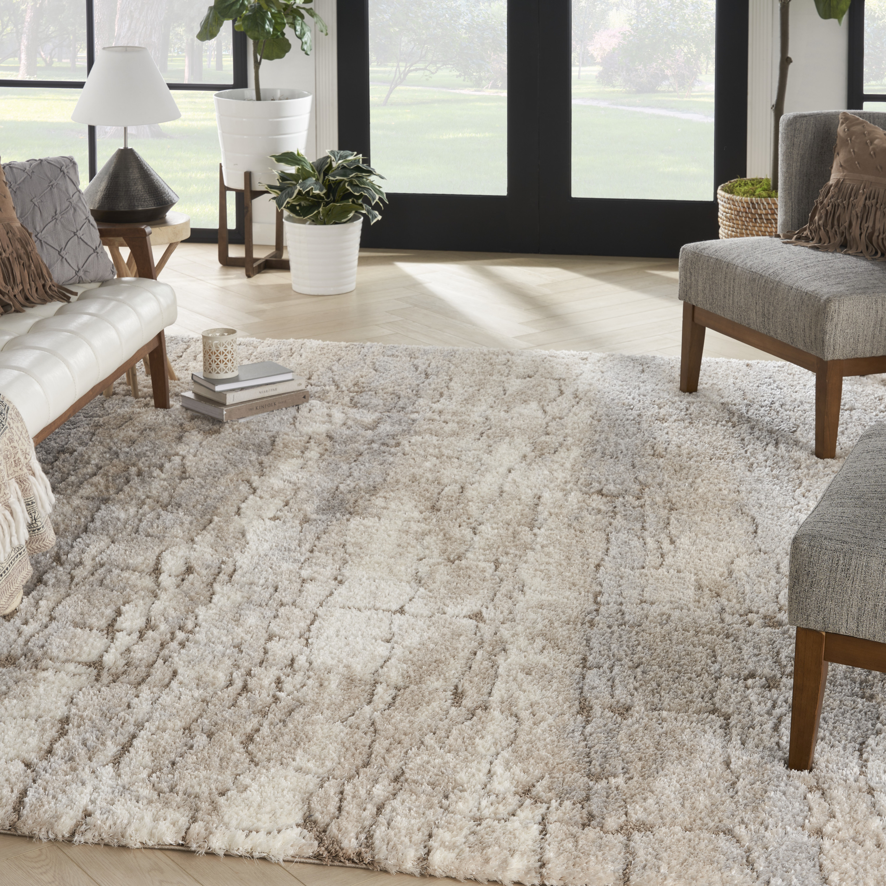 Nourison Dreamy Shag 6'7" x 9'2" Ivory Beige Shag Indoor Rug