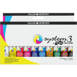 System3 Fluid Acrylic Paint Set, Assorted Colors, 29.5ml, 10 Pieces