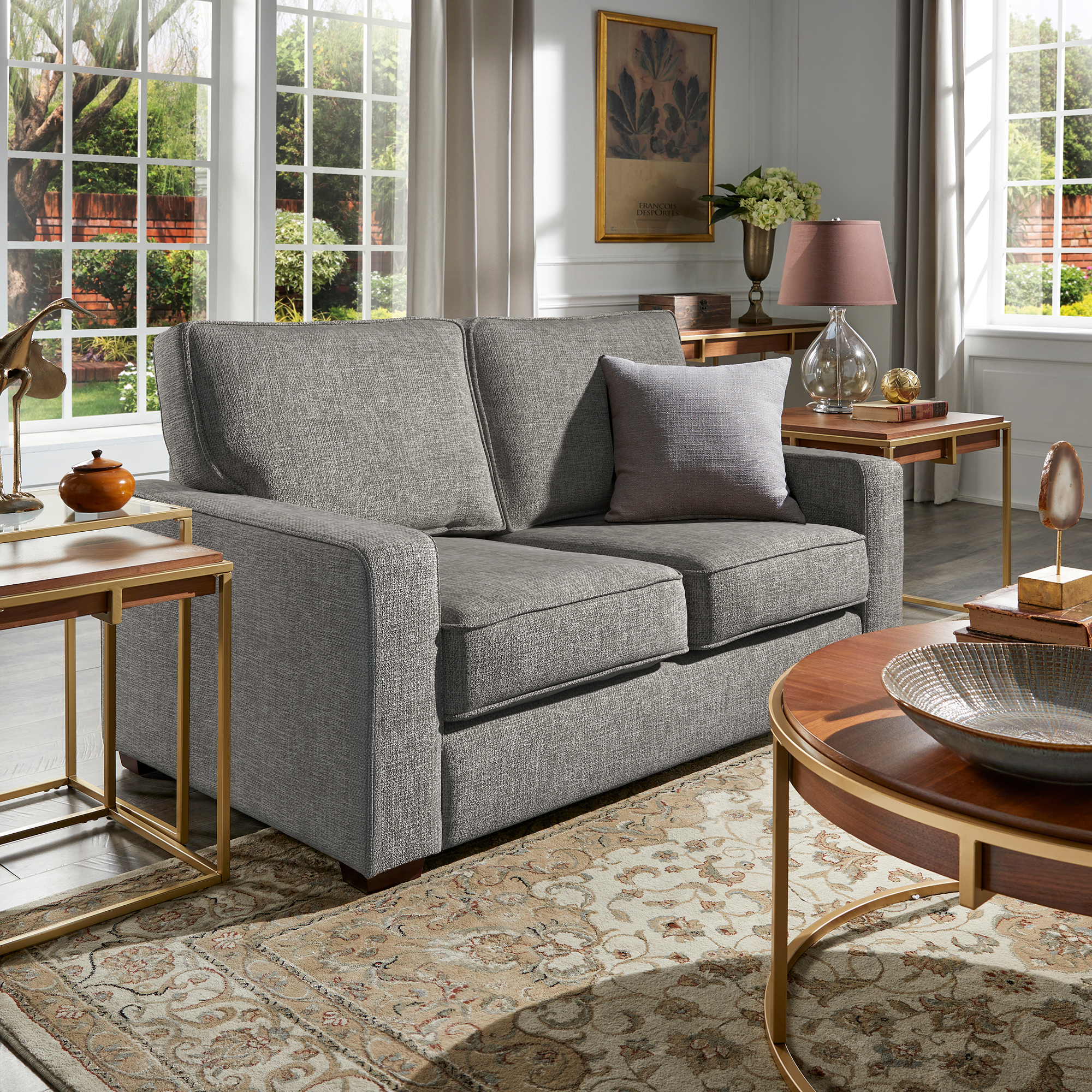 Modern Fabric Upholstered Square Arm Sofa