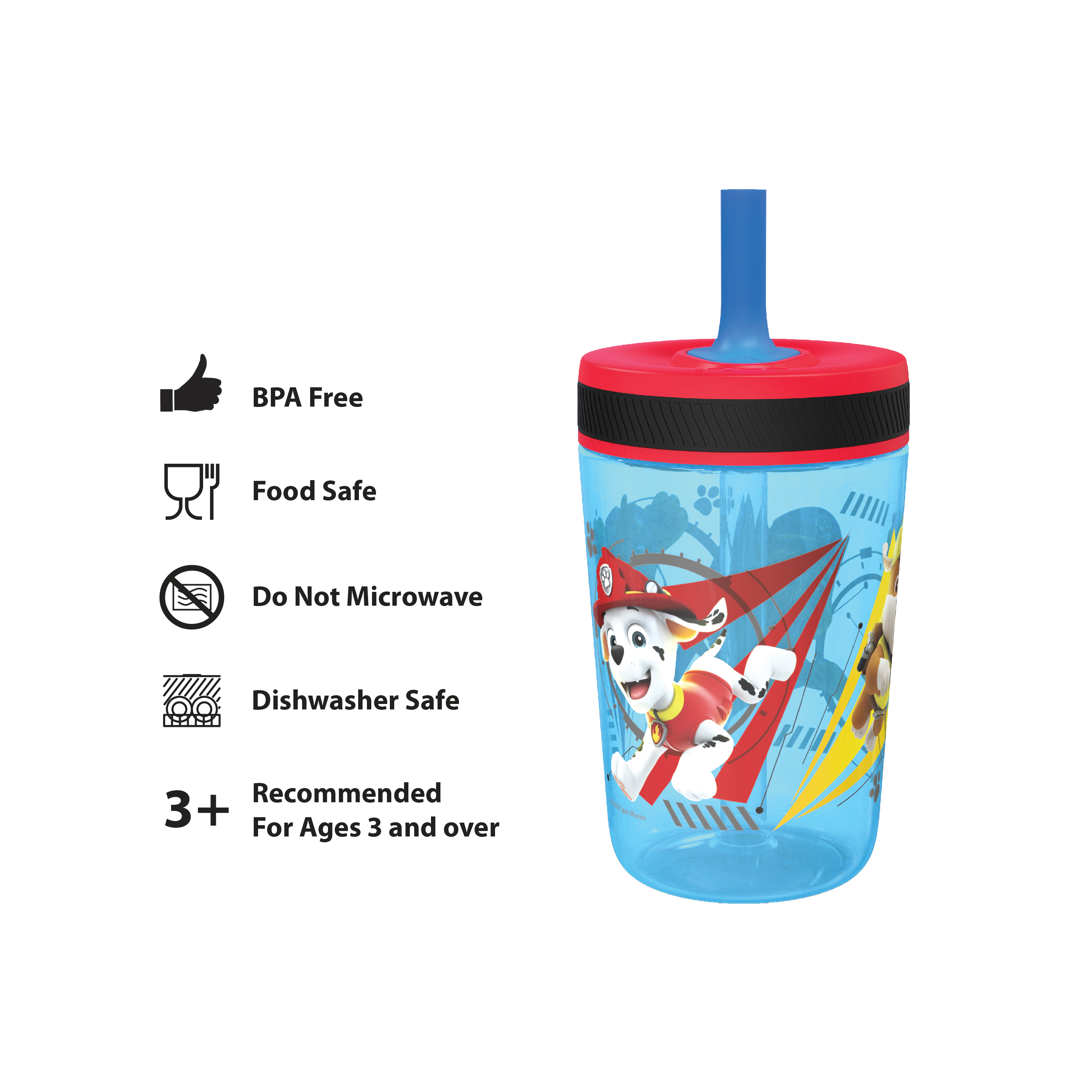 Paw Patrol 15  ounce Plastic Tumbler with Lid and Straw, Marshall and Skye, 2-piece set slideshow image 5