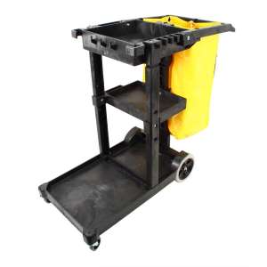 Impact, White®, Janitor's Cart with 25 Gallon Vinyl Bag, Black/Yellow